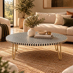 Bone Inlay Black & White Oval Coffee Table
