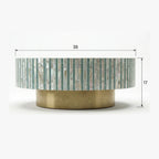 Sea Green Mother of Pearl Inlay Round Coffee Table with Brass Base