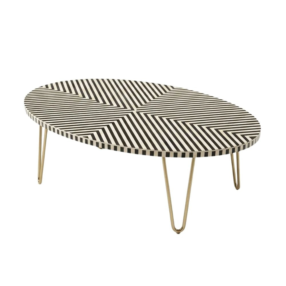 Bone Inlay Black & White Oval Coffee Table