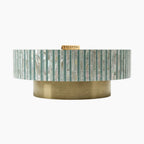 Sea Green Mother of Pearl Inlay Round Coffee Table with Brass Base