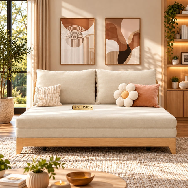 Upholstered Sleeper Sofa Cum Bed – Modern Cream Convertible Sofa Bed Hover Image