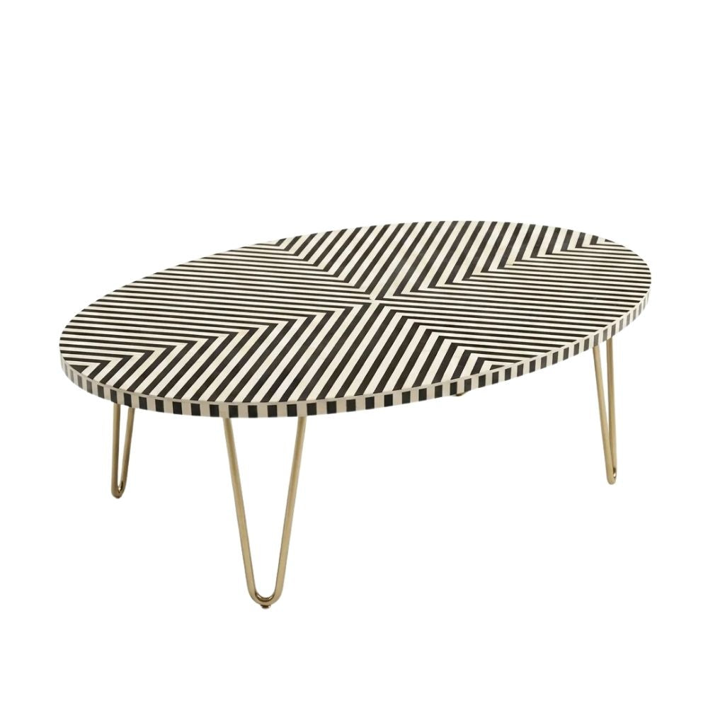 Bone Inlay Black & White Oval Coffee Table
