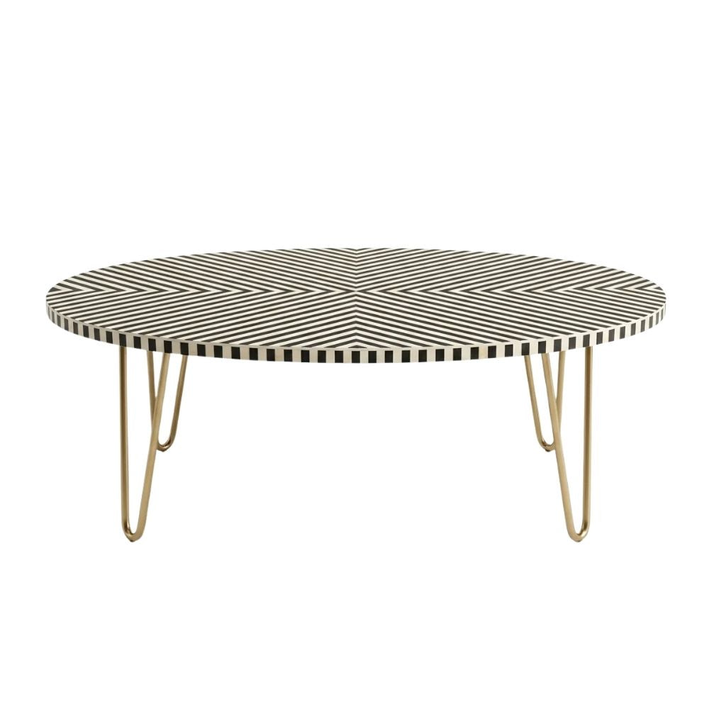 Bone Inlay Black & White Oval Coffee Table