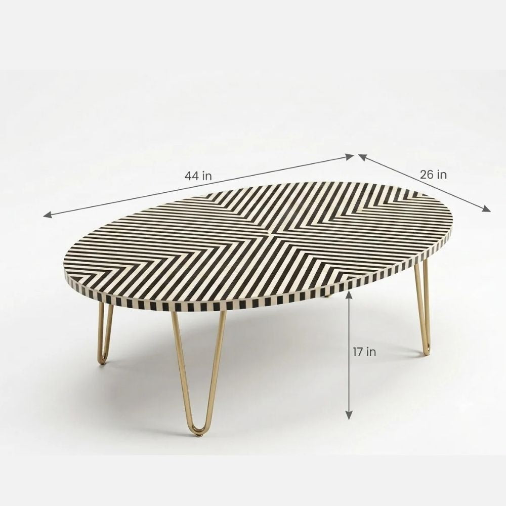 Bone Inlay Black & White Oval Coffee Table