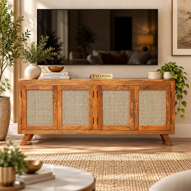 Mango Solid Wood TV Cabinet, Polished TV Unit Hover Image