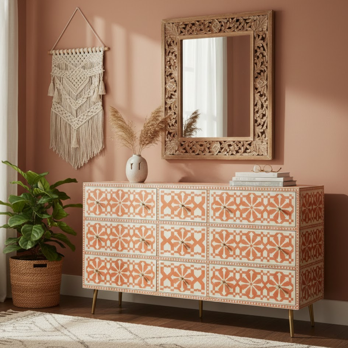 Sunshine Bone Inlay Chest of 9 Drawers