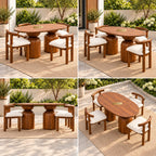 Darbar Wood Round Table with 4 Matching Chairs Dining Set