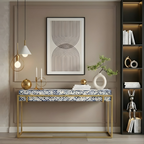 Dharohar Blue Bone Inlay Console Table - Geometric Pattern