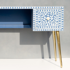 Handmade Bone inlay Floral Study Desk / Console Table and Brass-Finished Legs