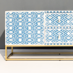 Bone Inlay TV Unit 2 Central Drawers with 2 Side Cabinets Metal Base