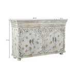Darbar Hand Painted White Sideboard Cabinet with Crackle Finish