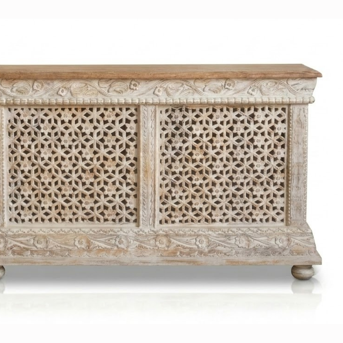 Rangriti Hand Carved Wooden Sideboard – Handcrafted Rajasthani Jali Cabinet