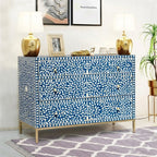 Mewarika Blue & White Bone Inlay Chest 6 Drawer Floral Pattern