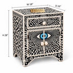 Kashvi Handmade Bone Inlay Nightstand | Black Floral Round Bedside Table