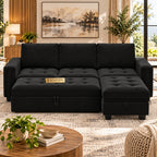 3-Seater Pull-Out Sofa Cum Bed with Storage Velvet Ottoman