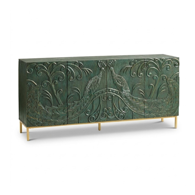 Vasudha Carved Wood Peacock 4 Door Storage Sideboard Main Image