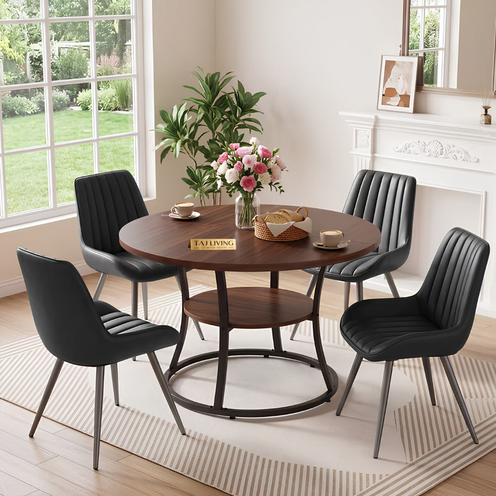 Round Dining Table Set for 4, Kitchen Table with 4 Upholstered Chairs