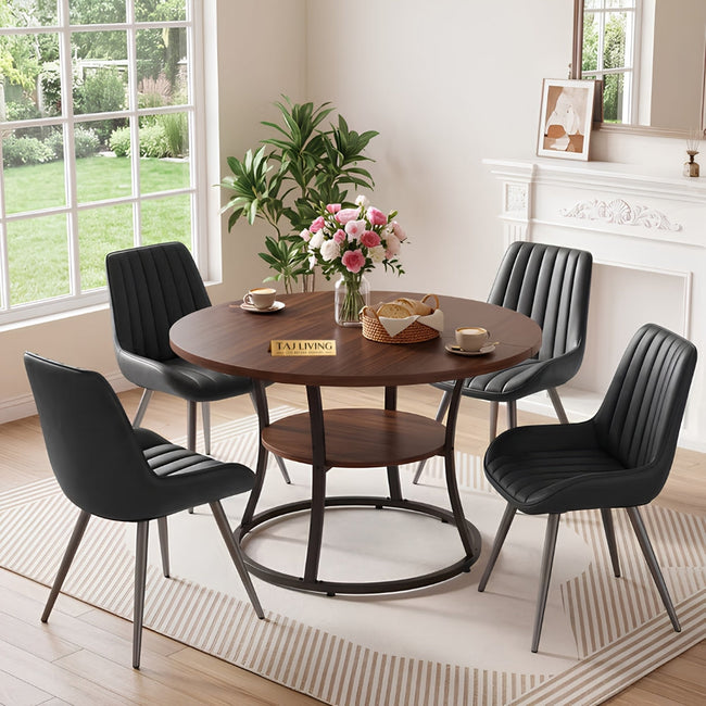 Round Dining Table Set for 4, Kitchen Table with 4 Upholstered Chairs Hover Image