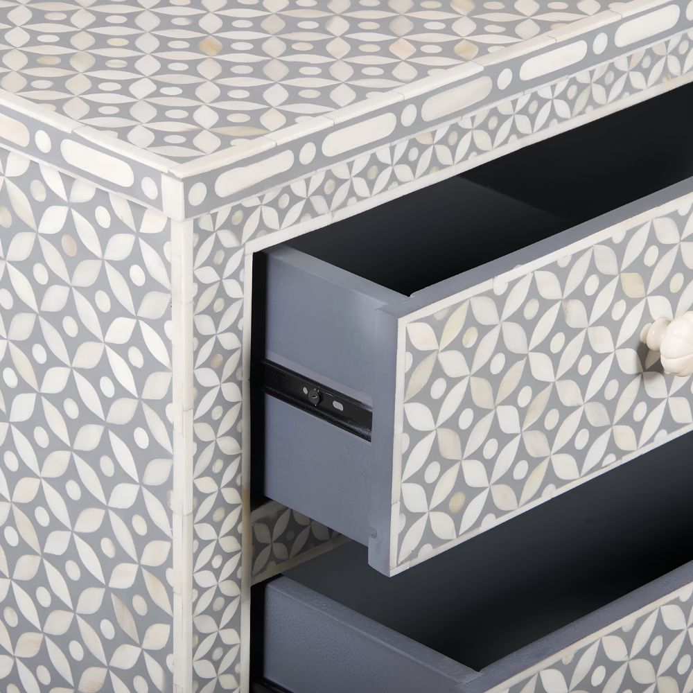 Rajmahal Bone Inlay 7 Drawer Chest of Drawers - Grey Geometric