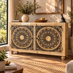 Handcrafted Solid Wood Sideboard Cabinet with Mandala Carved Doors