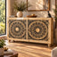 Handcrafted Solid Wood Sideboard Cabinet with Mandala Carved Doors