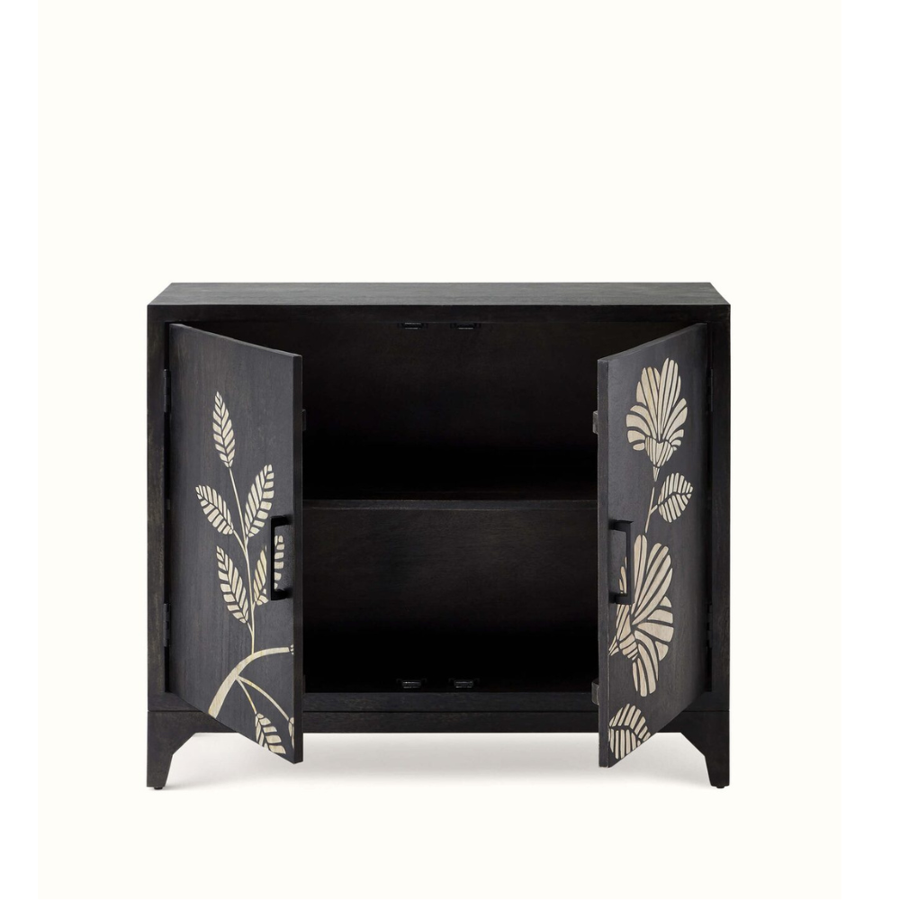 Sand Etched Mandana Floral Carved Wooden Cabinet