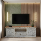 Riwaayat Carved Wood TV Console with Shelves Mandala Pattern
