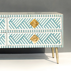 Handmade Bone inlay Media Console Table with Brass Knobs