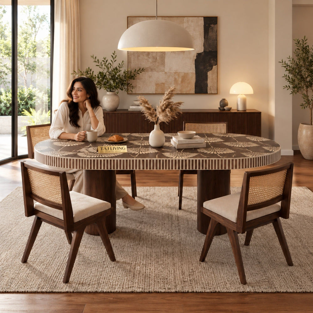 Bone Inlay Dining Table – Handcrafted 6 Seater Luxury Dining Table