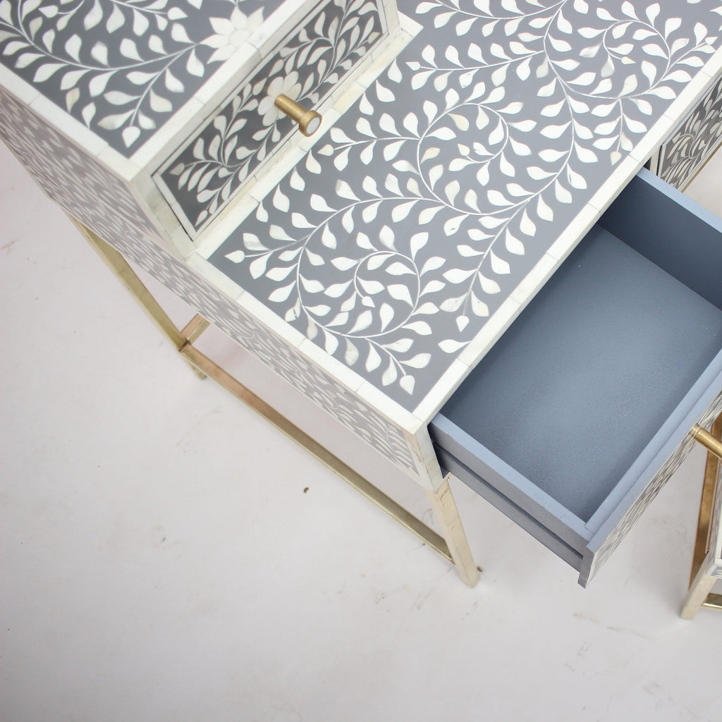 Mandvi Bone Inly Dressing Table with Seating Stool