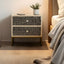 Ghoomar Black & White Geometric Bone Inlay 2-Drawer Bedside with Gold-Finish Legs