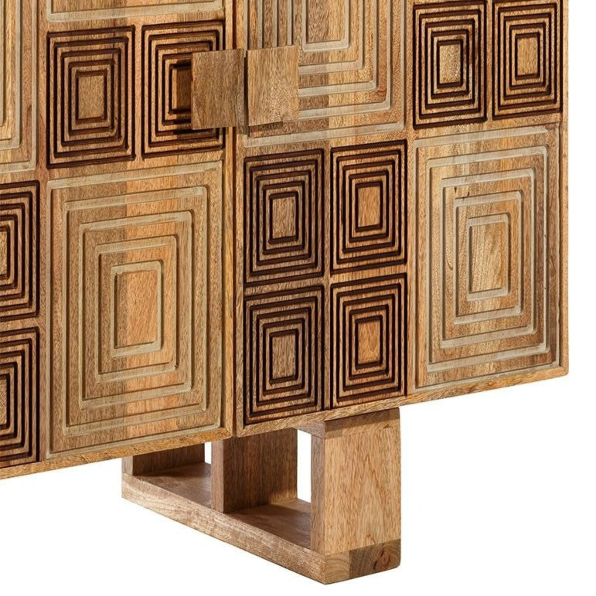 Rangmahal Geometric Wooden Block-Pattern Sideboard