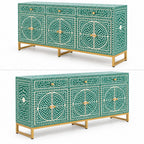 Leheriya Mother of Pearl Inlay Buffet Cabinet, Sea Green 2 Drawer 4 Door Sideboard