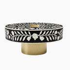 Bone Inlay Black & White Round Coffee Table with Brass Base