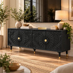 Chhatri Mango Wood Carved TV Unit Black Color