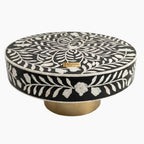 Bone Inlay Black & White Round Coffee Table with Brass Base