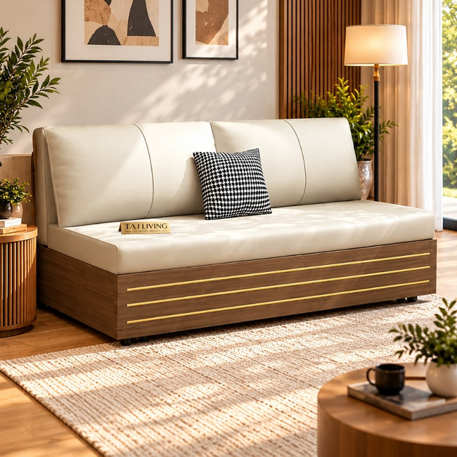 Sofa Cum Bed with Storage – Modern Cream/Ivory Convertible Sofa Bed Hover Image
