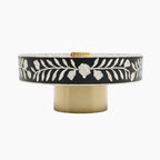 Bone Inlay Black & White Round Coffee Table with Brass Base
