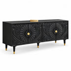 Chhatri Mango Wood Carved TV Unit Black Color