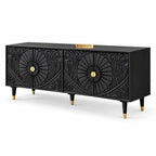 Chhatri Mango Wood Carved TV Unit Black Color