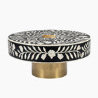 Bone Inlay Black & White Round Coffee Table with Brass Base