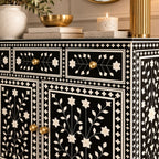 Nakashi Black & White Bone Inlay Buffet Cabinet with 3 Drawers & 4 Doors