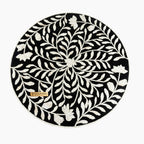 Bone Inlay Black & White Round Coffee Table with Brass Base