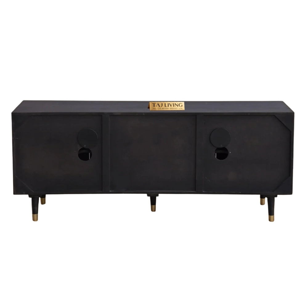Chhatri Mango Wood Carved TV Unit Black Color