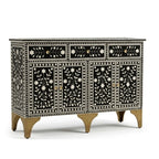 Nakashi Black & White Bone Inlay Buffet Cabinet with 3 Drawers & 4 Doors