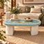 Light Blue Bone Inlay Oval Coffee Table with White Base