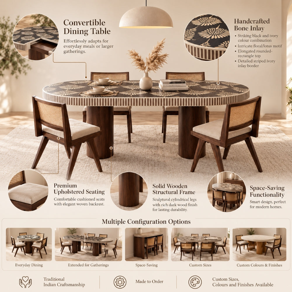 Bone Inlay Dining Table – Handcrafted 6 Seater Luxury Dining Table
