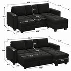 3-Seater Pull-Out Sofa Cum Bed with Storage Velvet Ottoman