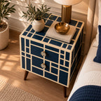 Mid Century Modern Nightstand | Navy Bone Inlay Bedside Table