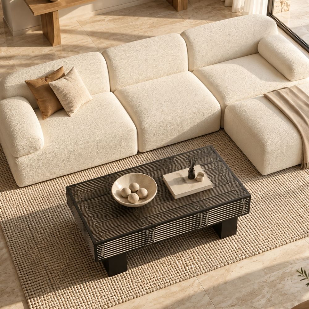 Black Bone Inlay Rectangular Coffee Table with Brass Legs